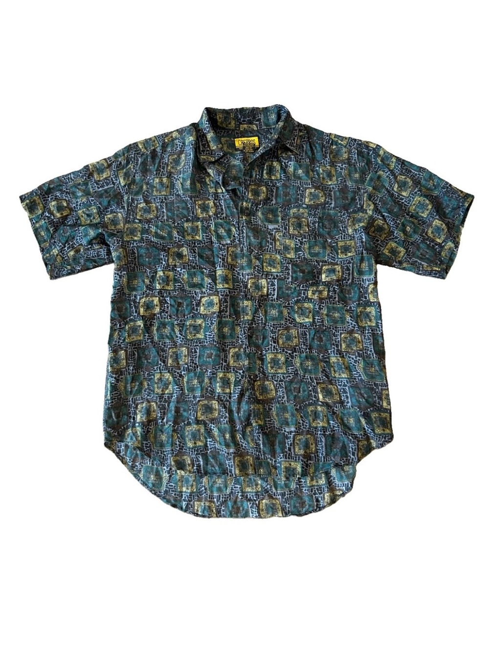 Vintage Crepros 100% Silk Shirt Mens S Geometric Abstract 90s Button Up AOP
